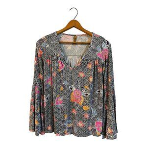 Rachel Pally Blouse Top V Neck Floral Medium Women's